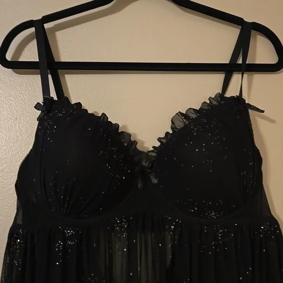 Pink Fuschia Black Glitter Plus Size Baby Doll Lingerie Size 3X - Picture 2 of 7